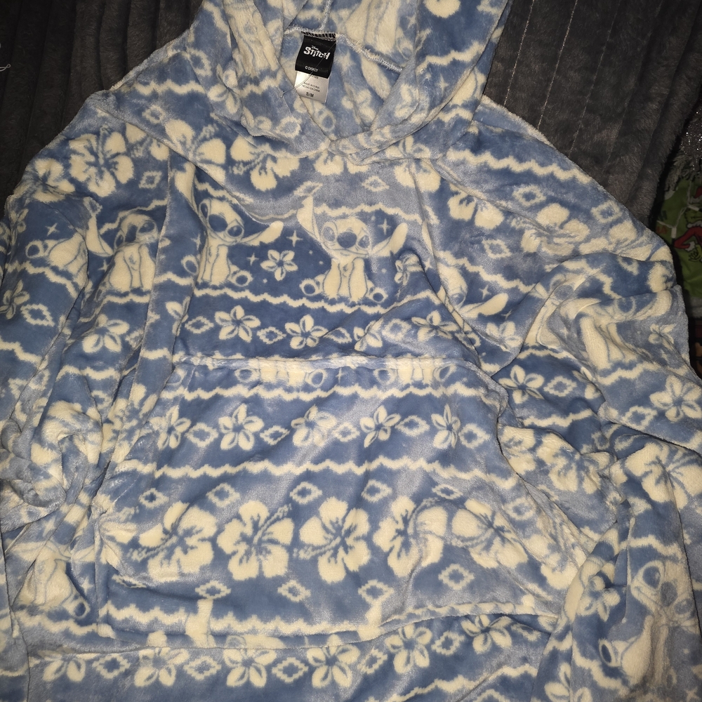 Blue and White Hooded Blanket with Floral and Character Print